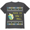 thumbnail image 1 of Hanukkah This is How I Roll Dreidel Ugly Christmas Sweater Youth T Shirt Dark Heather YLG, 1 of 1