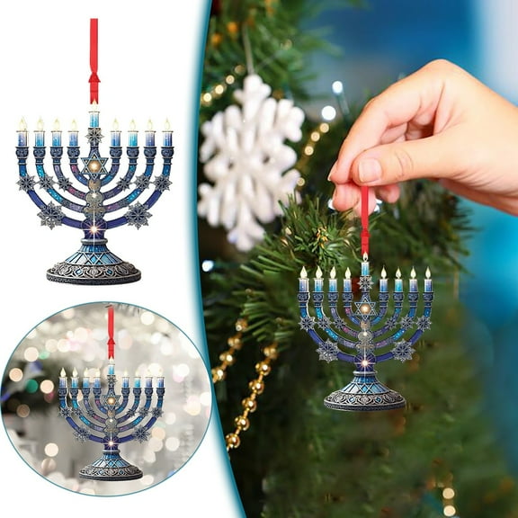 Hanukkah Tree Decorations White Blue Chanukah Menorah Ornaments Hannukah for Chanukah Christmas Tree Ornament Acrylic Holiday Decoration Jewish Christmas Party Gifts