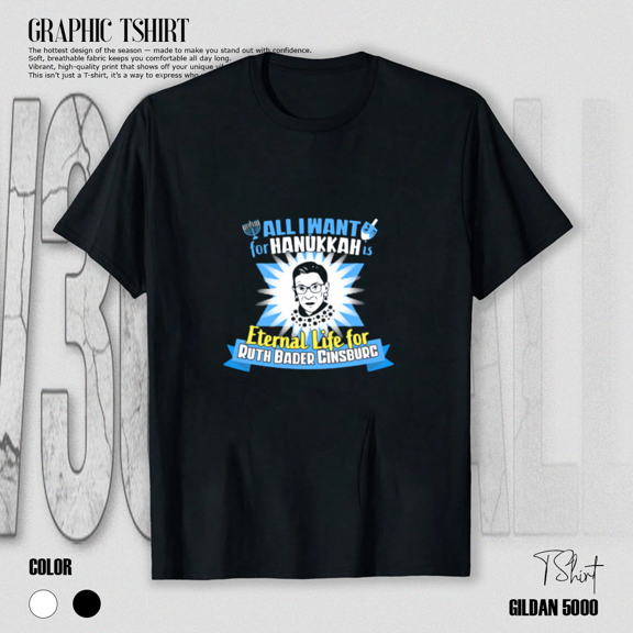 Hanukkah Tribute Ruth Ginsburg Eternal Life Festival Blue Art Unisex T-Shirt, up to size 5XL