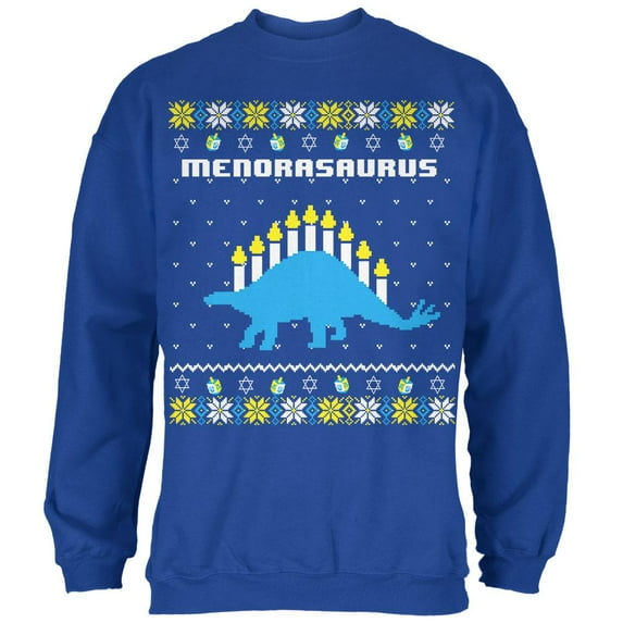 Hanukkah Ugly Sweater Menorasaurus Menorah Stegasaurus Mens Sweatshirt Royal SM