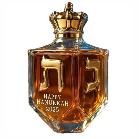 Hanukkah Whiskey Decanter Bottle, Gold Rimmed Glass Liquor Container with "Happy Hanukkah" Text, 300ml High Borosilicate Glass for Gift Giving(Clear)
