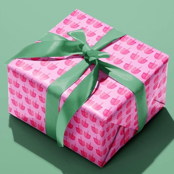 Hanukkah Wrapping Paper Roll, Pink Dreidel Print & Pattern, Pretty Holiday Gift Wrap with Spinning Dreidel Illustrations, Girly Design Christmas Wrapping Paper Gift