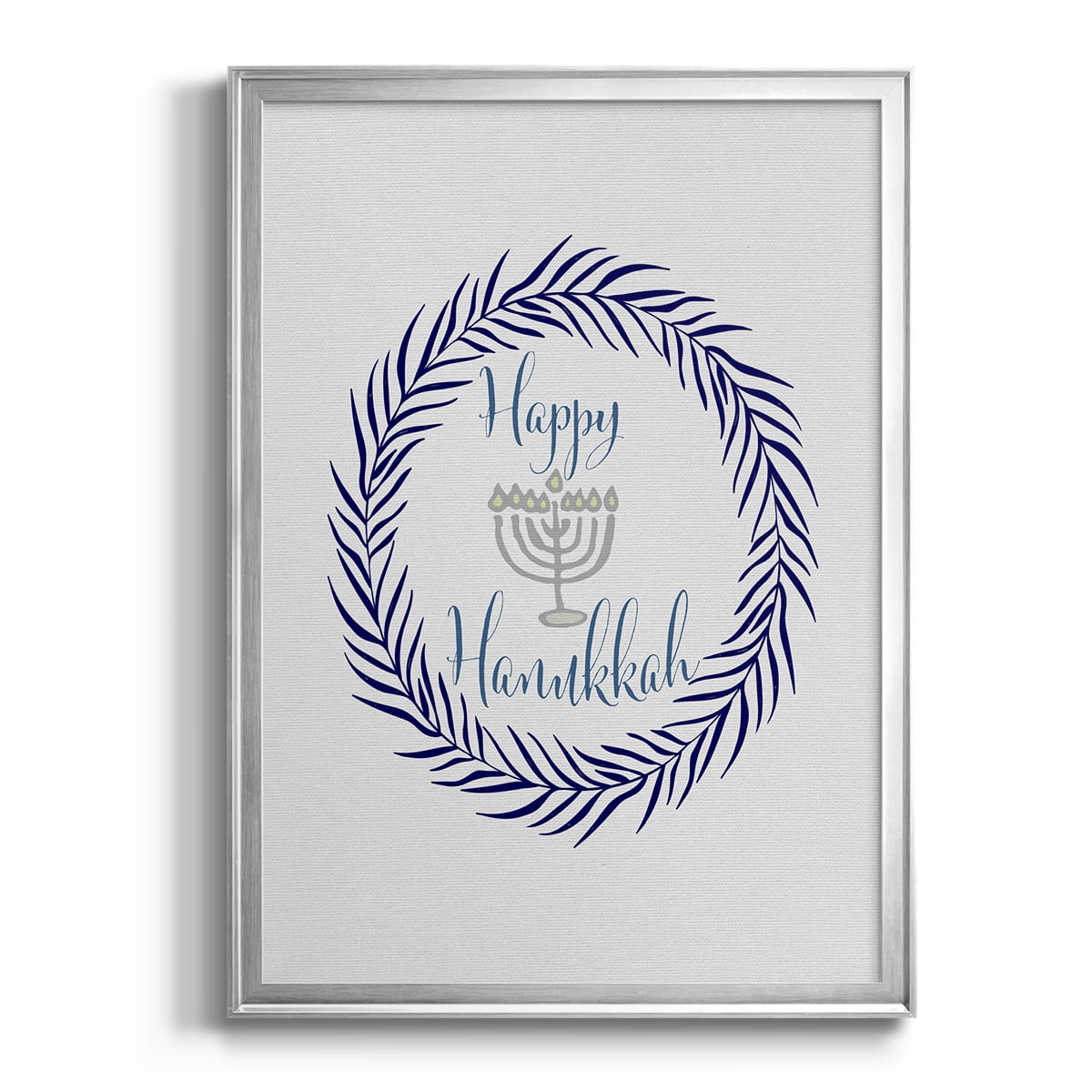 Silver Framed Happy Hanukkah Abstract Print, 22x30 Inches