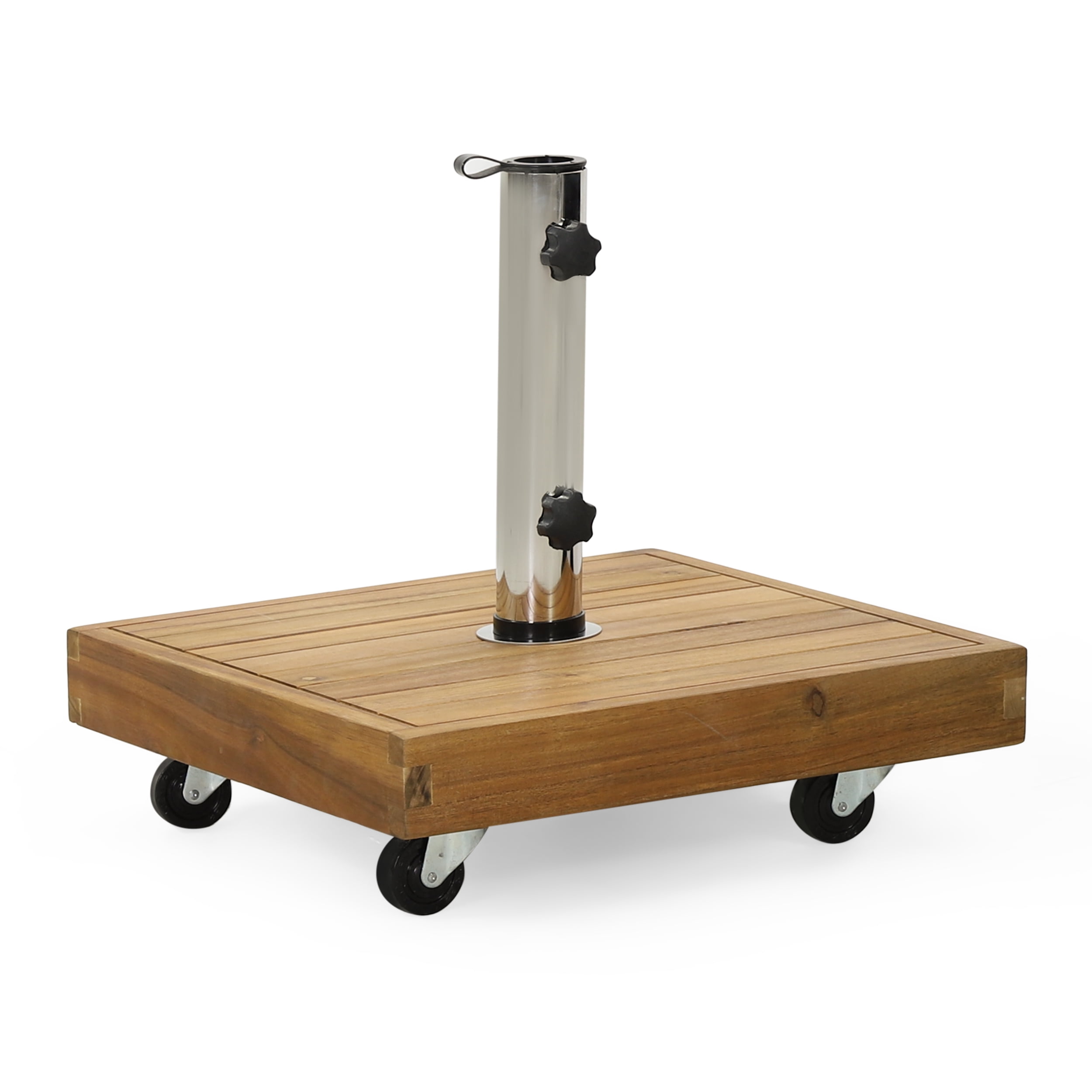 Hanville Acacia Wood Outdoor 44lb Square Umbrella Base with Stainless Steel Tube, Teak