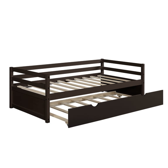 Hanway Solid Wood Frame Twin Daybed with Pull Out Trundle, Twin Size Trundle Daybed/Twin Daybed Frame Wood, No Box Spring Needed, Easy Assembly (Expresso)