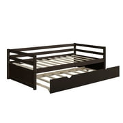 Hanway Solid Wood Frame Twin Daybed with Pull Out Trundle, Twin Size Trundle Daybed/Twin Daybed Frame Wood, No Box Spring Needed, Easy Assembly Expresso