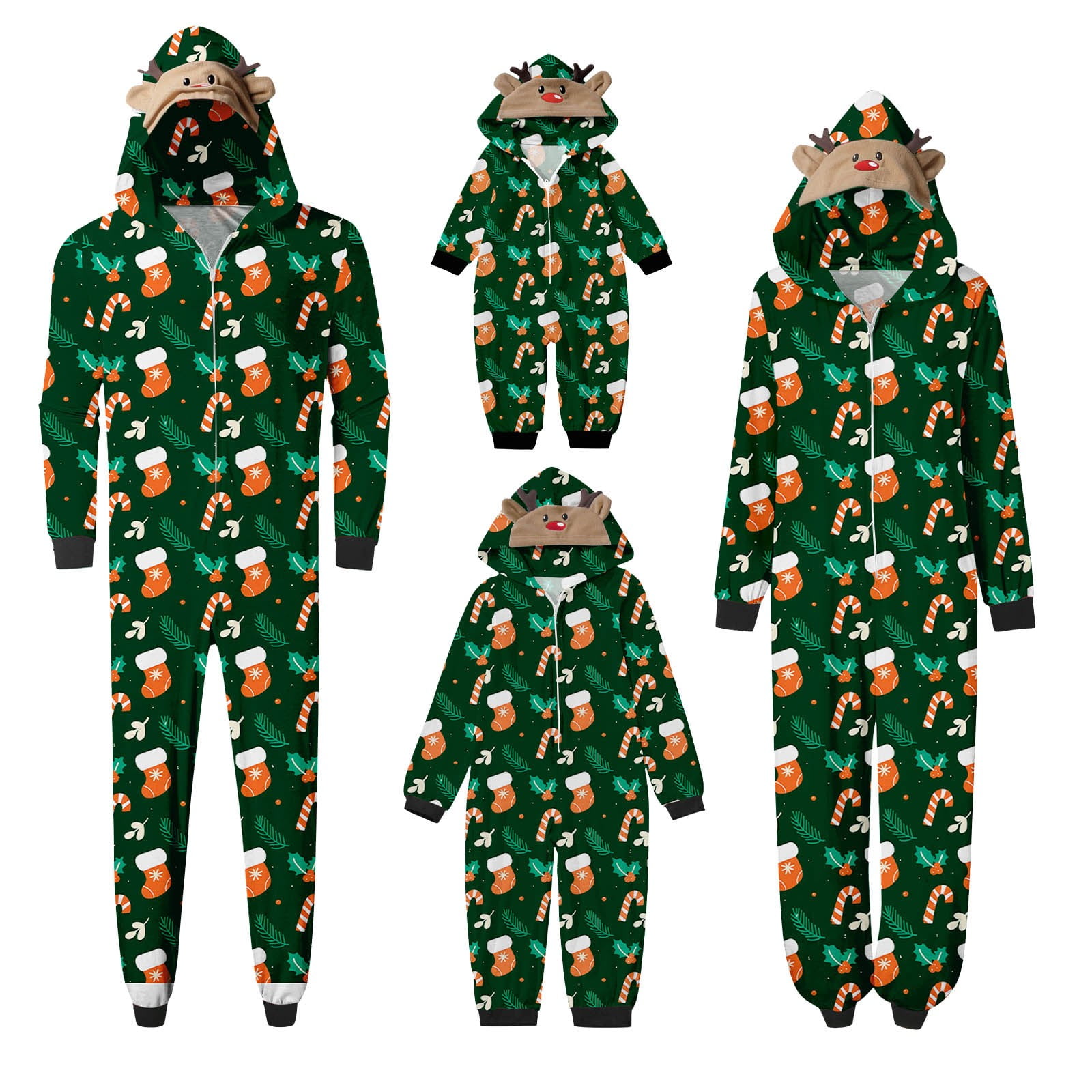 Hanzidakd 2024 Christmas Family Pajamas Matching Sets Crew Neck Long