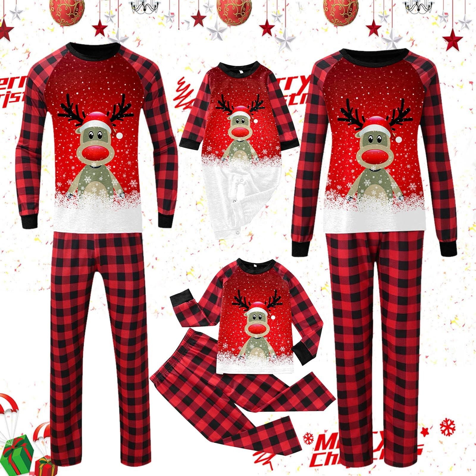 Hanzidakd 2024 Family Christmas Pjs Matching Sets Crew Neck Long Sleeve