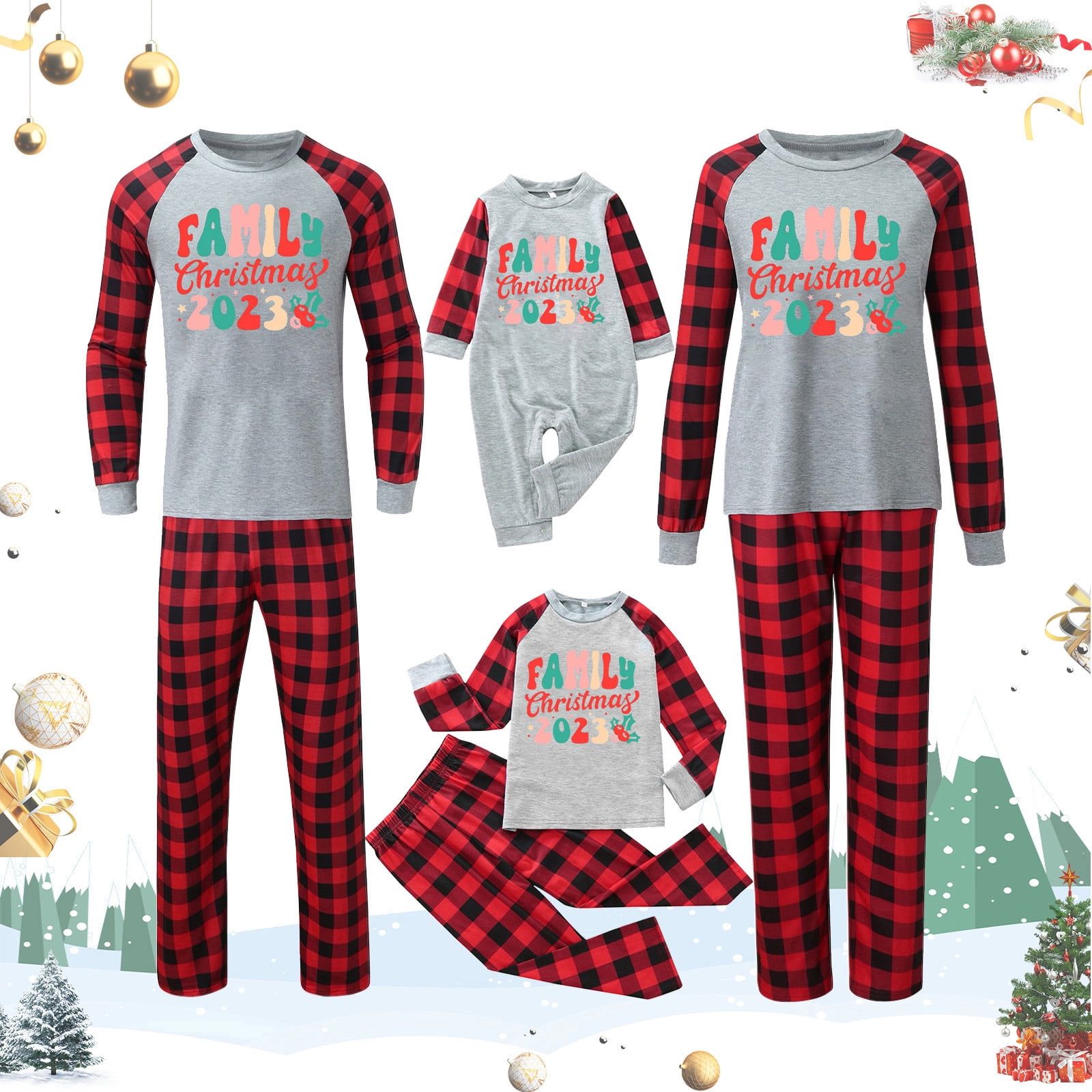 Hanzidakd 2024 Matching Family Christmas Union Suit Pajama Set Crew