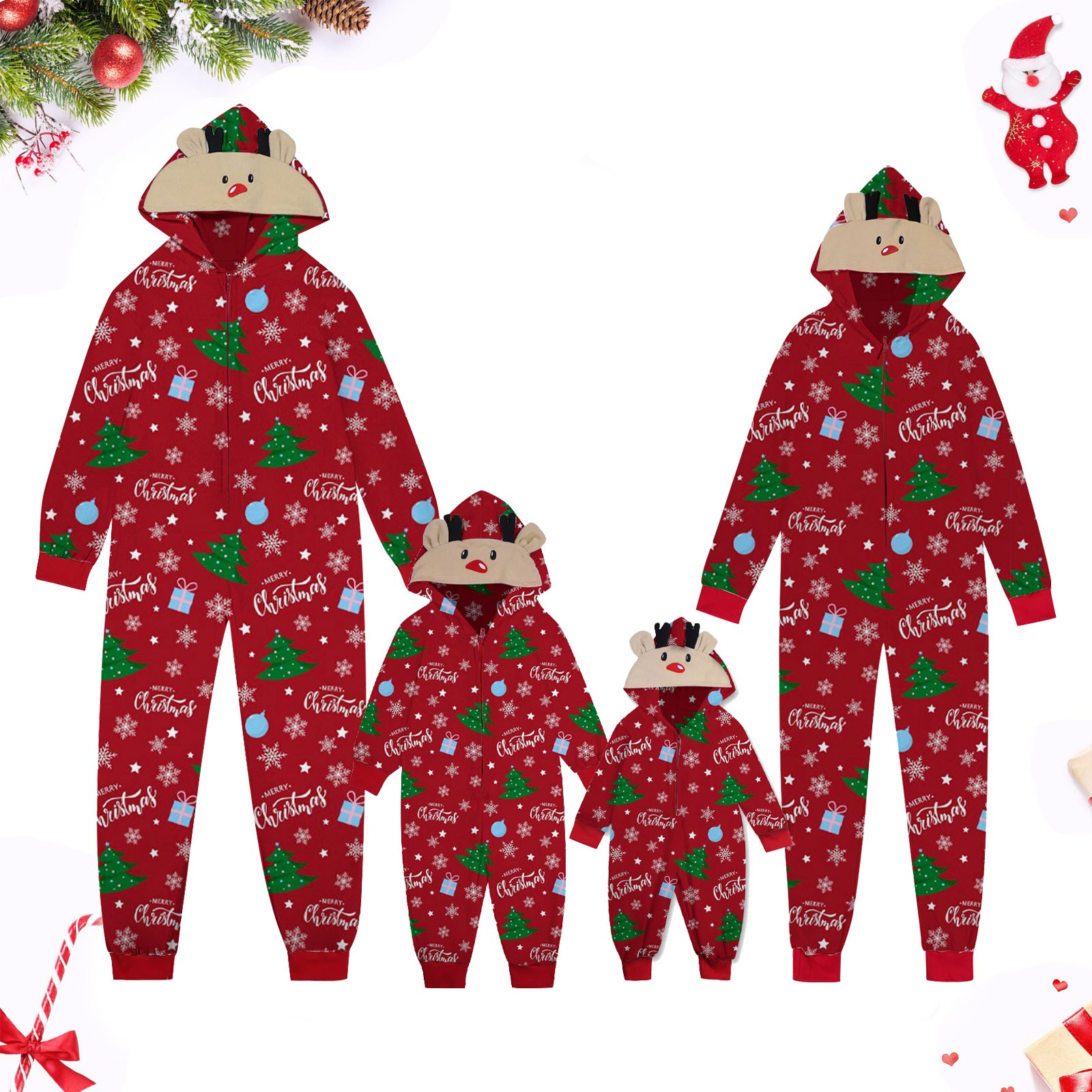 Hanzidakd 2024 Matching Family Christmas Union Suit Pajama Set Crew