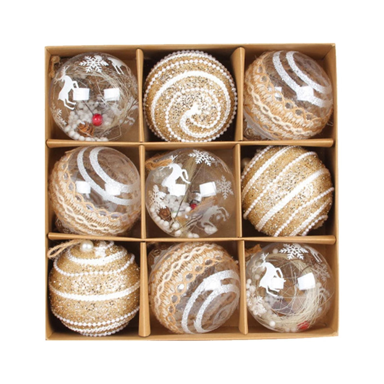 Hanzidakd 3.14In 9PC Christmas Tree Ornaments Champagne Christmas Ball