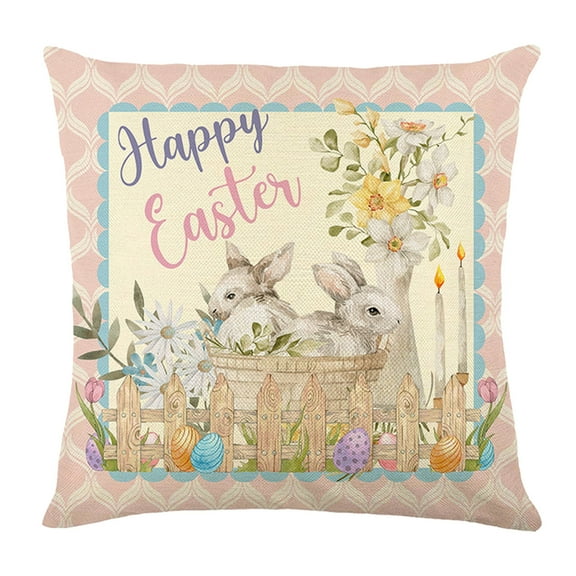 Hanzidakd Pillow Case Happy Easter Throw Pillow Covers 18x18 Easter Bunny Egg Spring Home Decor For Couch