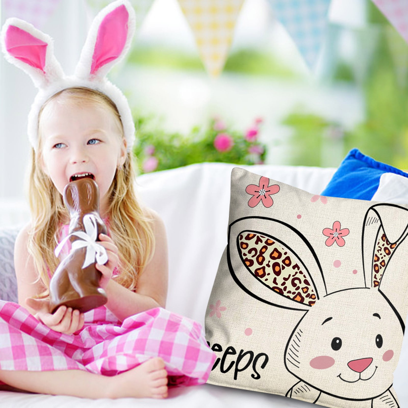 Beppter Pillow Case Spring Easter Pillow Covers Rabbit Bunny Decorative