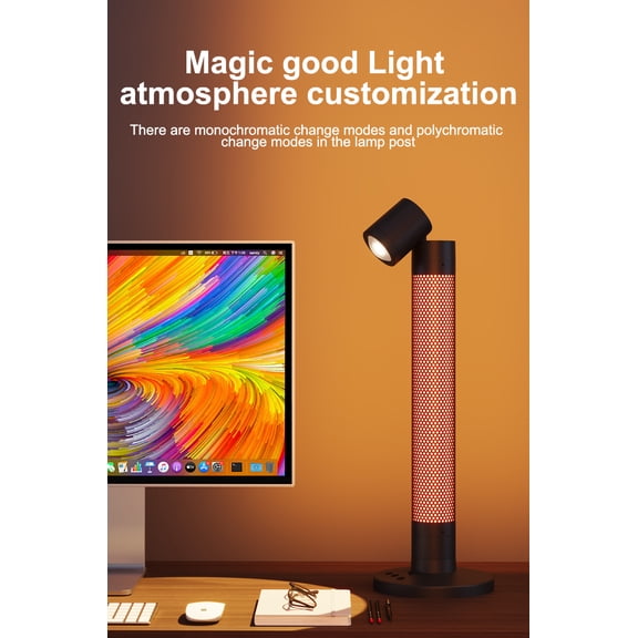 Hao Cai Yang Smart RGB Desk Lamp - 360 Rotatable Ambient Light with WIFI, Bluetooth & Remote Control for Gaming, Bedroom & Home Decor (Black)