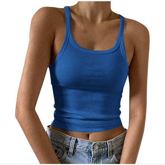 HaoTouZe Women's Tank Tops Under $5 Soft Stretchy Camisoles Solid Color Fitted Sleeveless Shirts Breathable Summer Casual Cami