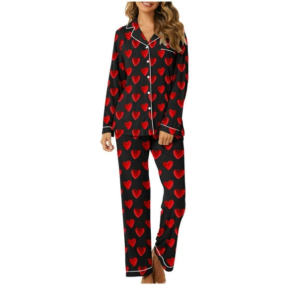 HaoXianJian 2 Pack Womens Pajama s Long Sleeve with Long Pajama Pant V-neck Soft Sleepwear Heart Printed Pjs Loungewear s Plus Size 2X 3X