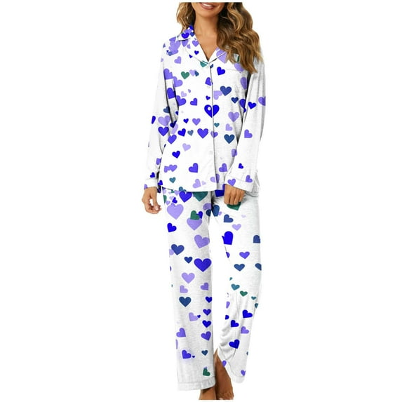 HaoXianJian 2 Pack Womens Pajama s Long Sleeve with Long Pajama Pant V-neck Soft Sleepwear Heart Printed Pjs Loungewear s Plus Size 2X 3X