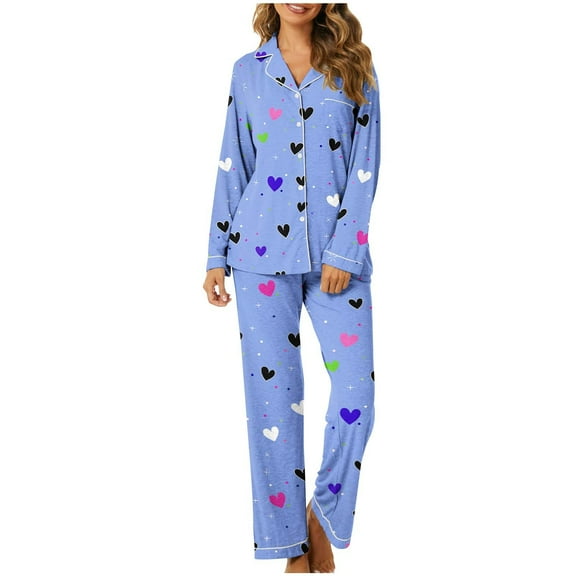 HaoXianJian 2 Pack Womens Pajama s Long Sleeve with Long Pajama Pant V-neck Soft Sleepwear Heart Printed Pjs Loungewear s Plus Size 2X 3X