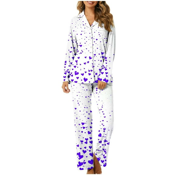 HaoXianJian 2 Pack Womens Pajama s Long Sleeve with Long Pajama Pant V-neck Soft Sleepwear Heart Printed Pjs Loungewear s Plus Size 2X 3X