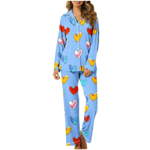 HaoXianJian 2 Pack Womens Pajama s Long Sleeve with Long Pajama Pant V-neck Soft Sleepwear Heart Printed Pjs Loungewear s Plus Size 2X 3X