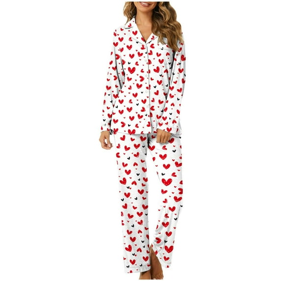 HaoXianJian 2 Pack Womens Pajama s Long Sleeve with Long Pajama Pant V-neck Soft Sleepwear Heart Printed Pjs Loungewear s Plus Size 2X 3X