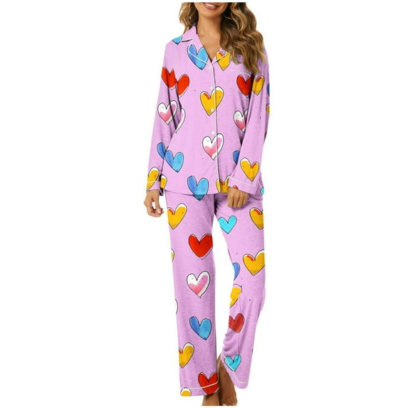 HaoXianJian 2 Pack Womens Pajama s Long Sleeve with Long Pajama Pant V-neck Soft Sleepwear Heart Printed Pjs Loungewear s Plus Size 2X 3X