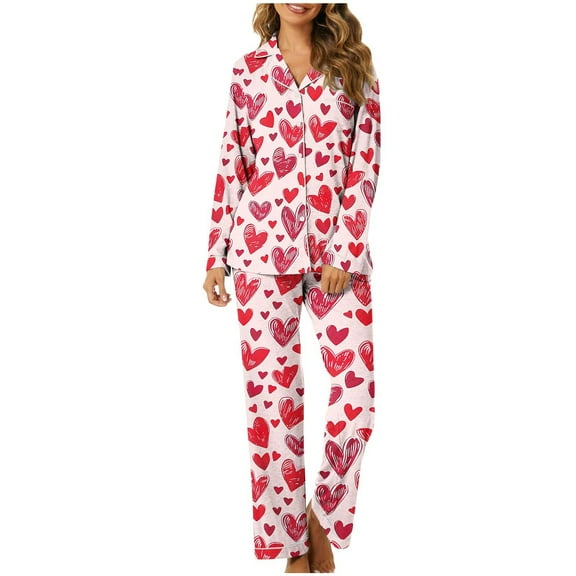 HaoXianJian 2 Pack Womens Pajama s Long Sleeve with Long Pajama Pant V-neck Soft Sleepwear Heart Printed Pjs Loungewear s Plus Size 2X 3X