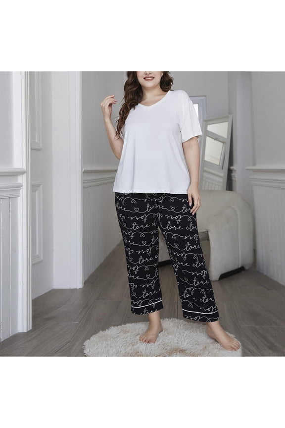 HaoXianJian 2 Pack Womens Pajama s Long Sleeve with Long Pajama Pant V-neck Soft Sleepwear Printed Pjs Loungewear s Plus Size 3X 4X 5X