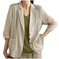 thumbnail image 1 of HaoXianJian 2025 Women's Summer Linen Blazer 3/4 Sleeve Lightweight Loose Fits Elegant Casual Work Jacket Lightweight Tops & Blouses for Women Work Suit, 1 of 6