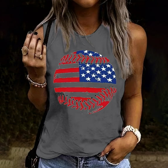 HaoXianJian 4th of July Patriotic TTank Top Shirts Women n USA Flag T-Shirts Vintage USA Graphic Tee Top Going Out Top for Women Sleeveless Patriotics Tshirt Summer Blouses for Women n 2025 S-XXL