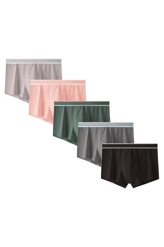 5pc Men's Breathable Trunks Underwear Elastic Waistband No Ride Boxers Briefs Support Pouch Trunks Comfortable Cool Underwear for Men 5 Pack Multipack Plus Size L-4X