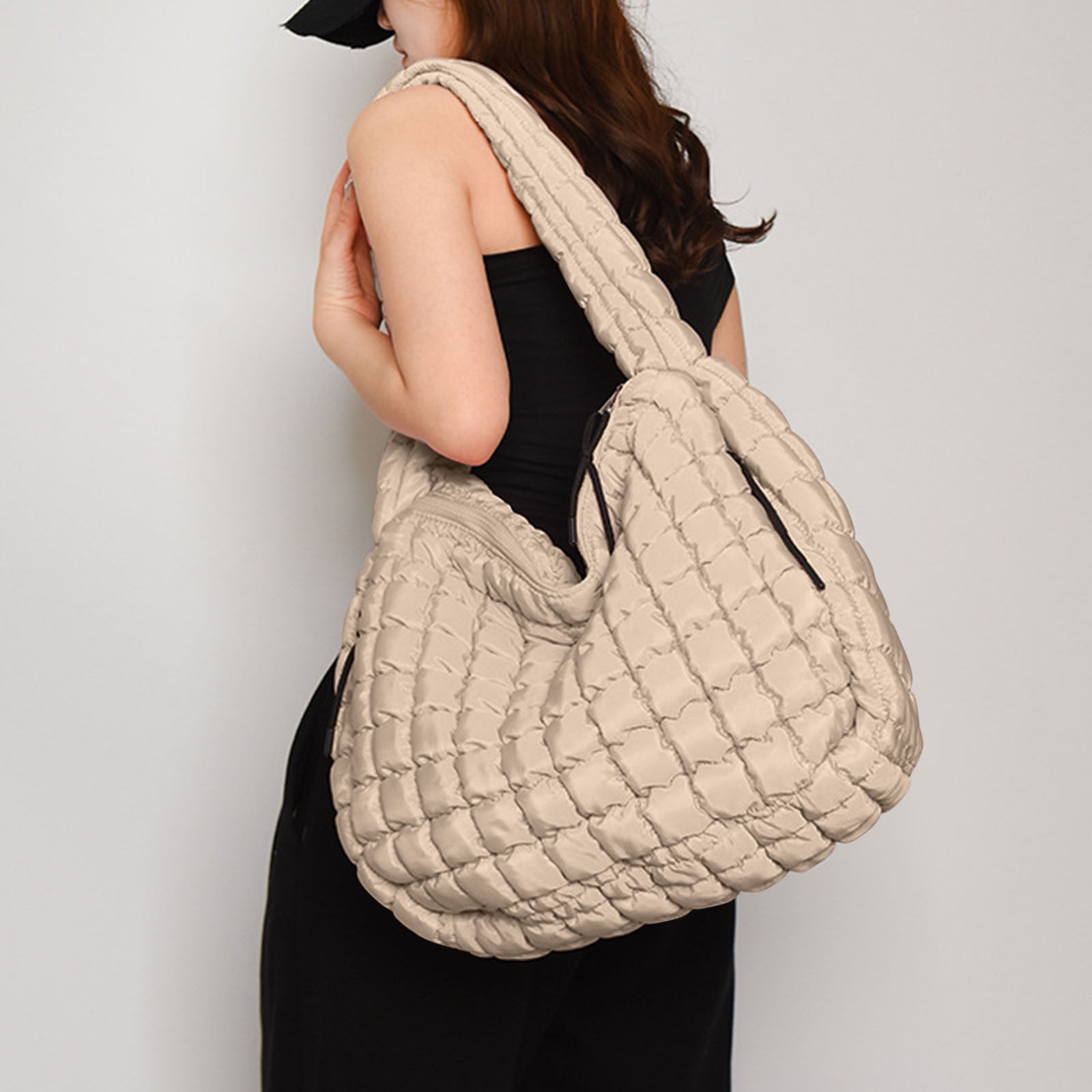 HaoXianJian Bags for Women Padded Tote Quilted Puffer Tote Bag Winter Down Cotton Soft Large Shoulder Bag