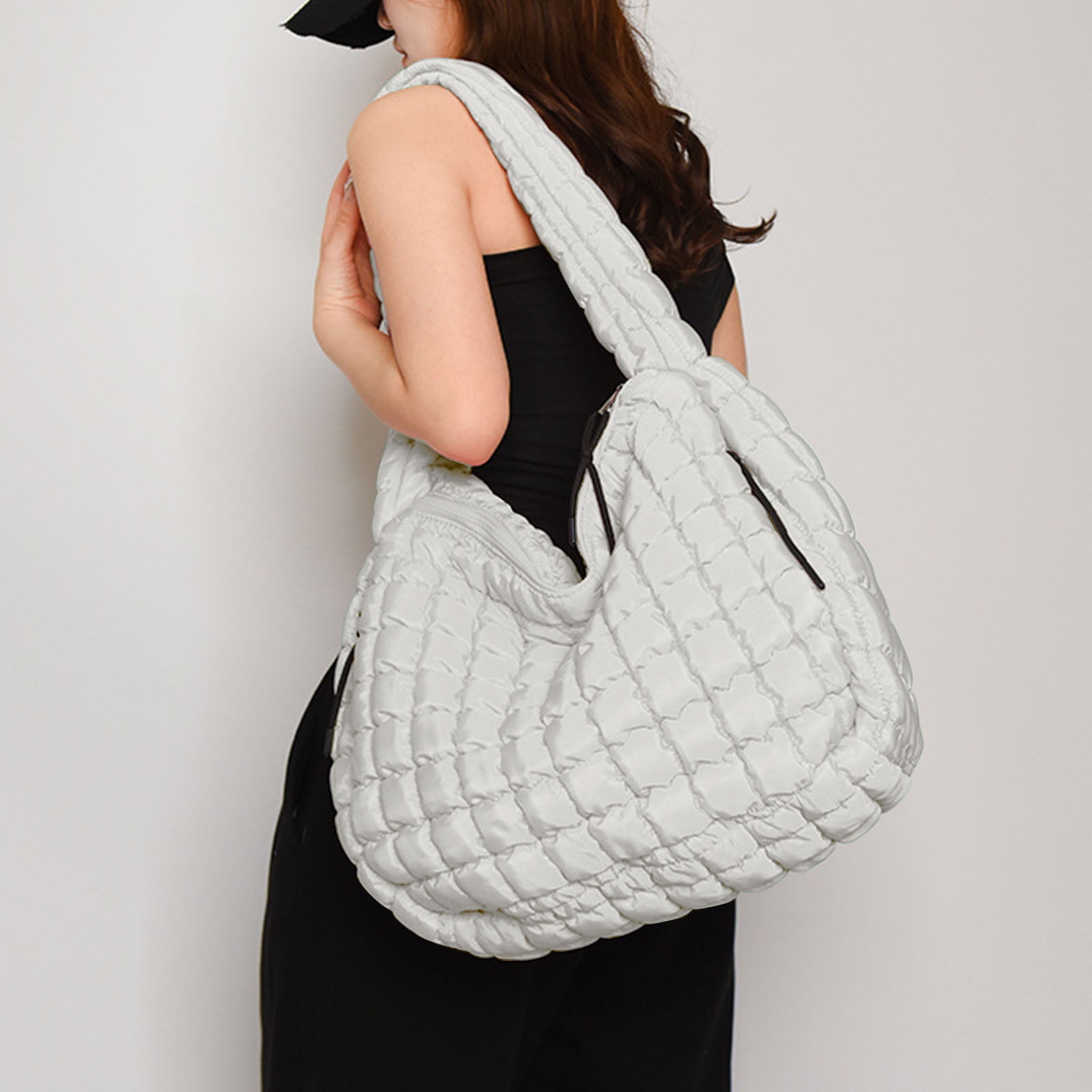 HaoXianJian Bags for Women Padded Tote Quilted Puffer Tote Bag Winter Down Cotton Soft Large Shoulder Bag