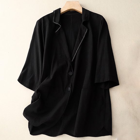 HaoXianJian Blazers for Women Solid Color Spring Jackets 2025 Cardigan Slim Fits Open Front Long Sleeve Lapel Dressy Tops for Women Office Work Suit Business Blouses Outfits Casual Blazer S-3X