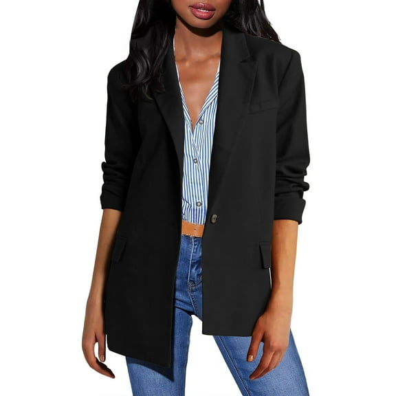 HaoXianJian Blazers for Women Solid Color Spring Jackets 2025 Dressy Button Long Sleeve Lapel Dressy Tops for Women Business Blouses Outfits Work Office Suit Casual Coat S-2X