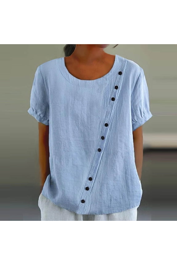 Casual Womens Shirts Spring Tops for Women Summer Crew Neck Short Sleeve Shirts Solid Color Blouse Going Out Tops for Women Basic Tees Loose Fits