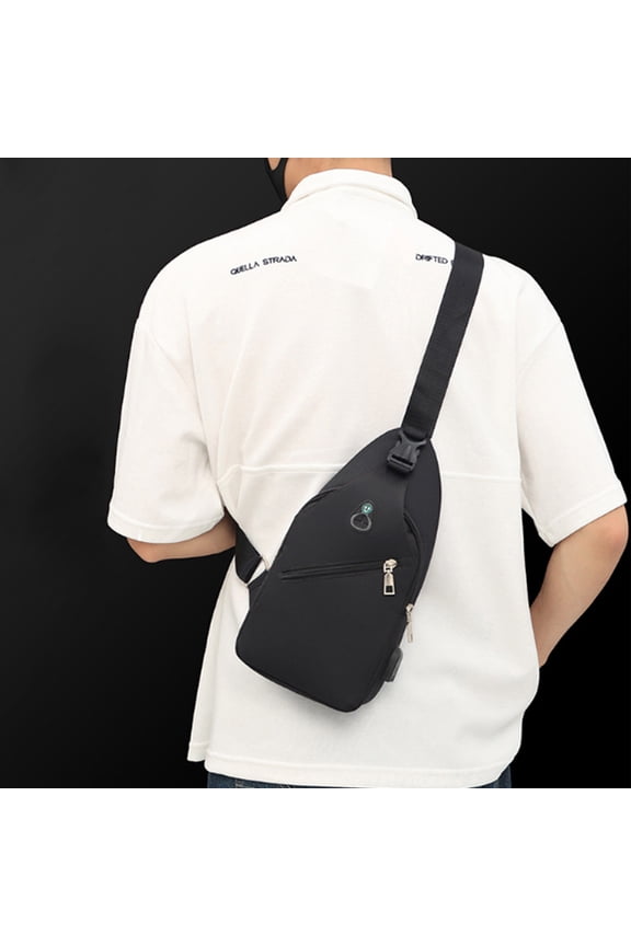 Bags for Men USB Charging Port Wide Shoulder rap Double Pocket Che Bag Waterproof Che Bag