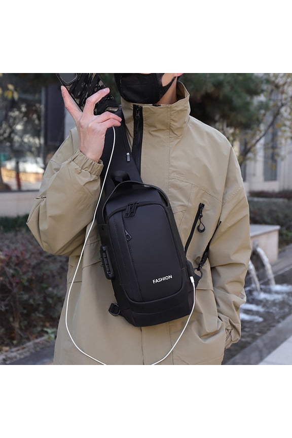 Shoulder Bag for Men Combination lock USB Bags Double Pocket Che Bag Adjuable rap Backpack