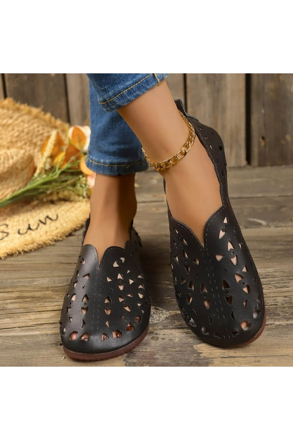 Cutout Ballets Flats Shoes for Women - Round Sandals Womens Flats Loafers Shoes - Lightweight Womens Flats, Non-Slip Shoes Women Closed Toe Flat Sandals
