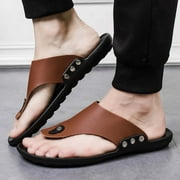 Mens Brown Leather Flip Flops