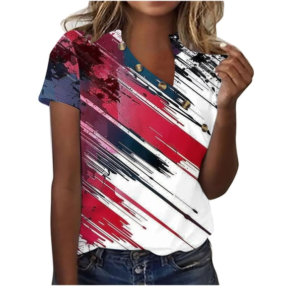 HaoXianJian Independence Day Flag Shirt Womens V Neck Shirt Graphic Tee Red White and Blue Shirts Causal Short Sleeve T Shirt T-Shirts 4X 5X