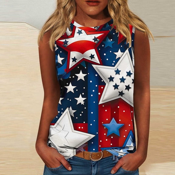 HaoXianJian Independence Day Summer Flag Tank Tops for Women Plus Size 4th of July Vests Patriotics Shirt USA Flag Sleeveless Womens Tees Coloful Printed Vests S-5X