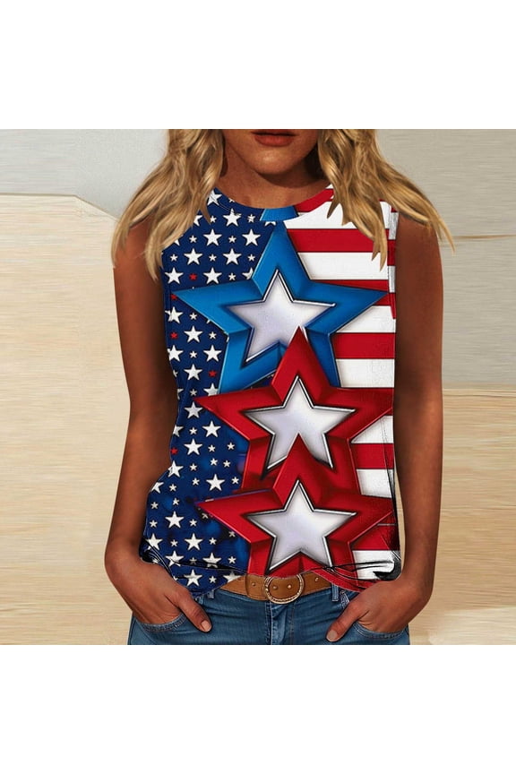Independence Day Womens Shirt Flag Patriotics Tank Tops for Women 2025 4th of July Shirt USA Flag Graphic Tank Tops Crew Neck Sleeveless Shirts Plus Size S-5X