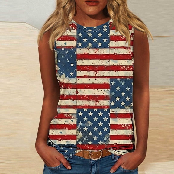 HaoXianJian Independence Day Womens Shirt Flag Patriotics Tank Tops for Women 2025 4th of July Shirt USA Flag Graphic Tank Tops Crew Neck Sleeveless Shirts Plus Size S-5X