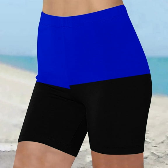 HaoXianJian Long Swim Board Shorts Colour Blocking High Waisted Quickly Dry Beach Swimming Shorts for Women Summer Shorts
