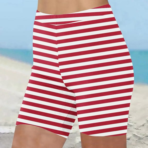 HaoXianJian Long Swim Board Shorts Stripe Print High Waisted Quickly Dry Beach Swimming Shorts for Women Summer Shorts