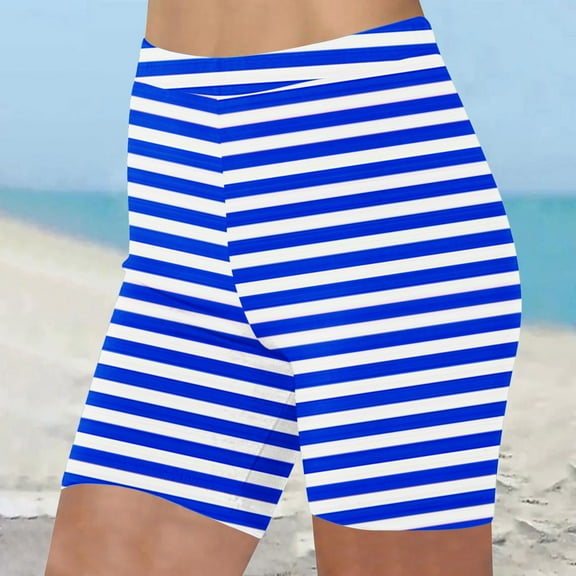 HaoXianJian Long Swim Board Shorts Stripe Print High Waisted Quickly Dry Beach Swimming Shorts for Women Summer Shorts