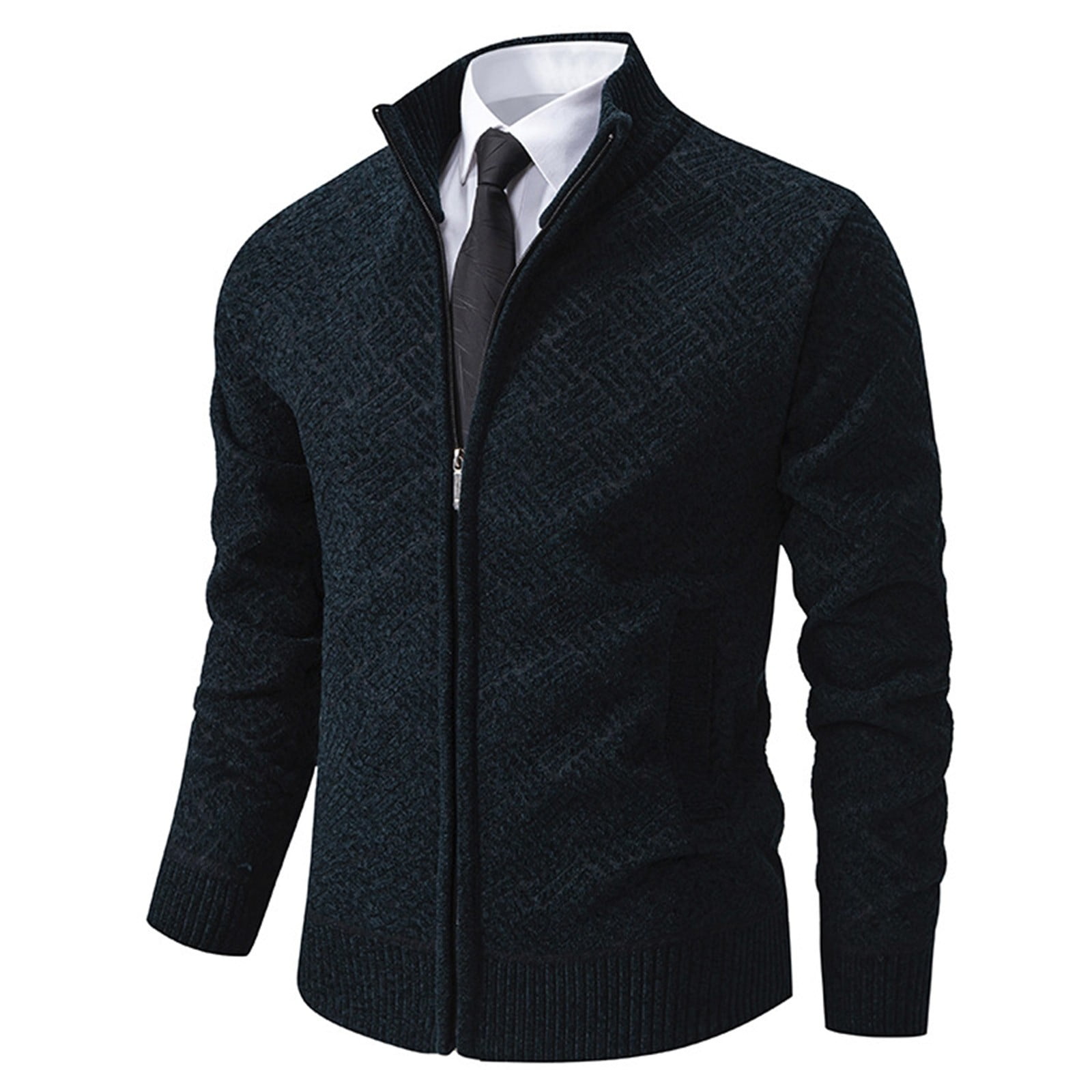 Men's Cardigan Sweaters Plaid Knit Sweater Hooded Zip Up
