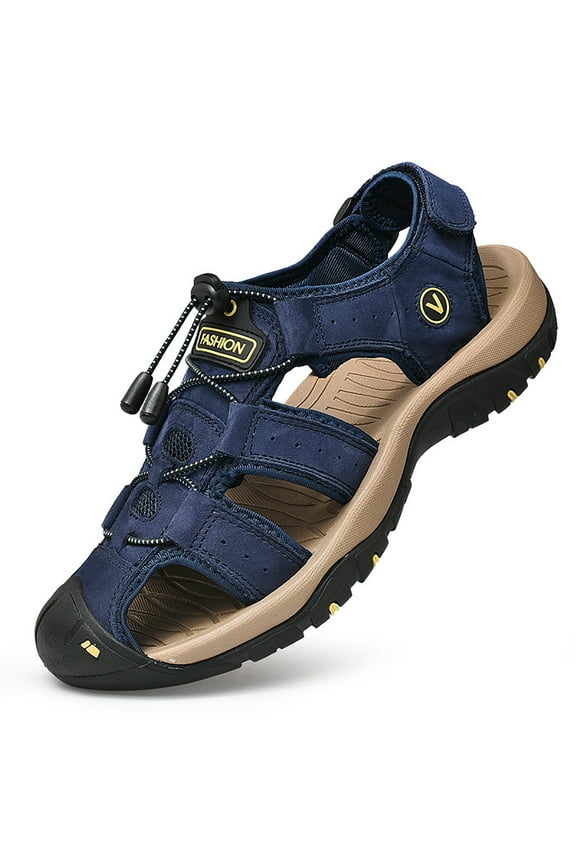 Men's Cut Out Sandals Sandals for Men 2025 Casual Two- Use Beach Slipper Leather Open Toe Strap Buckle Sole Solid Color No-slip Outdoor Hiking Sandals Summer Beach Water Shoes