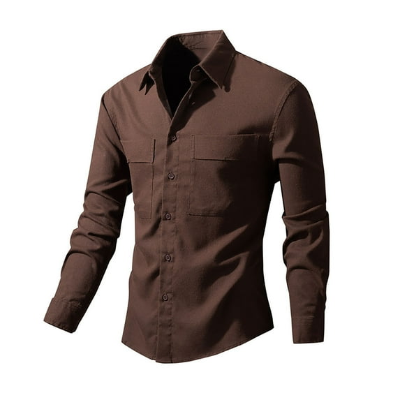 HaoXianJian Men's Dress Shirt Regular Fitted Solid Color Casual Business Formal Shirt Long Sleeve Button Up Shirts with 2 Pockets